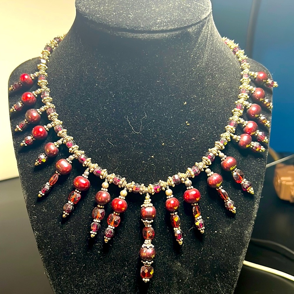 GARNET CUSTOM NECKLACE ⚜️ Garnet & Sterling Toggle 15” Choker